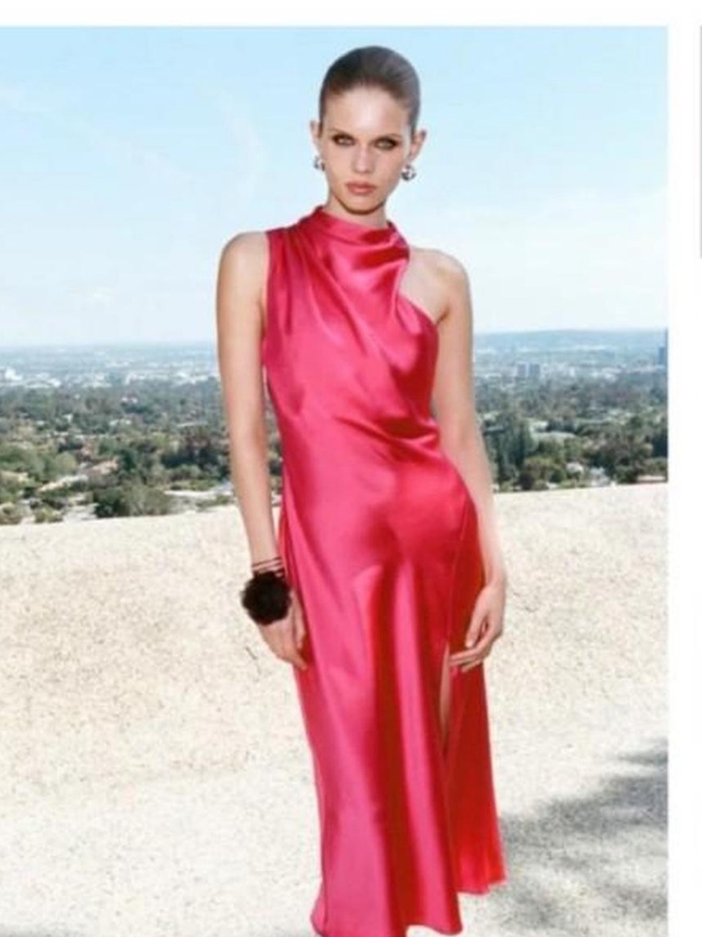 Zara One-Shoulder Satin Gown in Hot Pink
